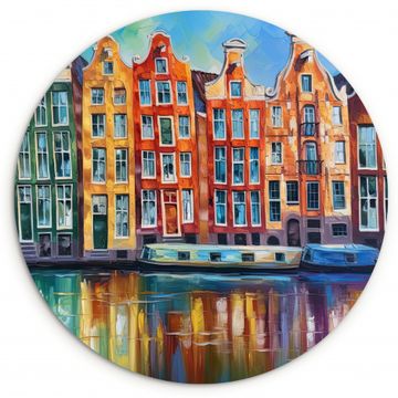 Tableau rond - Maisons sur les canaux d'Amsterdam