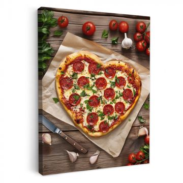 Tableau sur toile - Pizza - Coeur - Pepperoni - Tomate