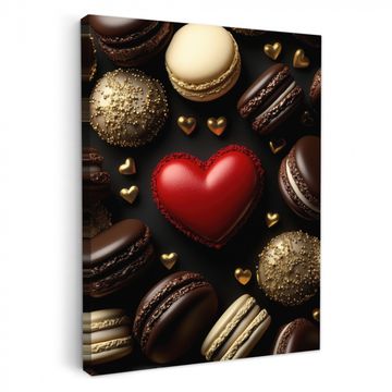 Tableau sur toile - Macarons - Rouge - Coeur