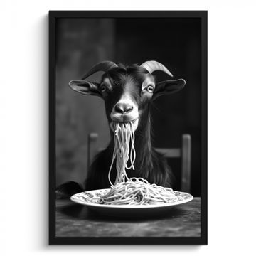 Cadre Photo - Chèvre - Assiette - Spaghetti - Noir et blanc