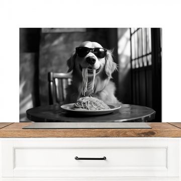 Fond de hotte - Golden Retriever - Chien - Joyeux - Assiette spaghetti - Noir - blanc