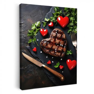 Tableau sur toile - Steak - Coeur - Couverts