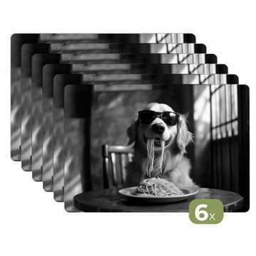 Sets de table - Golden Retriever - Chien - Joyeux - Assiette spaghetti - Noir - blanc