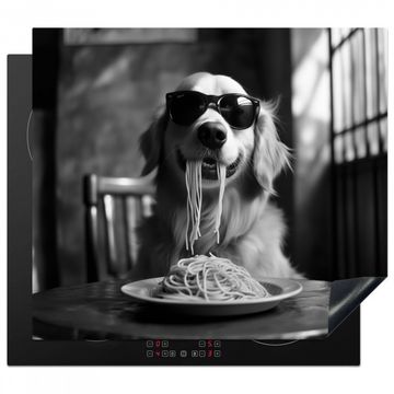 Golden Retriever - Chien - Joyeux - Assiette spaghetti - Noir - blanc