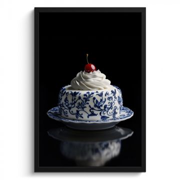 Cadre Photo - Gâteau - Crème fouettée - Cerise - Assiette - Bleu de Delft