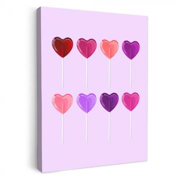 Tableau sur toile - Sucette - Coeur - Rose - Bonbons