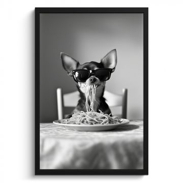 Cadre Photo - Chihuahua - Chien - Lunettes de soleil - Humour - Noir - Blanc - Spaghetti