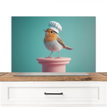 Fond de hotte - Merle - Oiseau - Chapeau de cuisinier - Piédestal