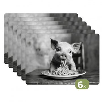 Sets de table - Cochon - Mignon - Spaghetti - Noir et blanc - Animal