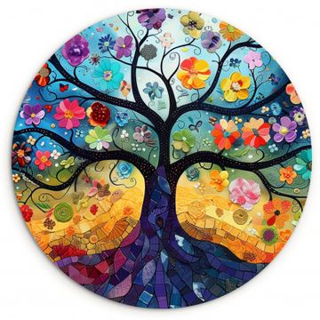 Tableau rond - Arbre de vie en mosaïque colorée