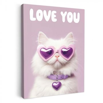 Tableau sur toile - Chat - Amour - Violet - Valentin