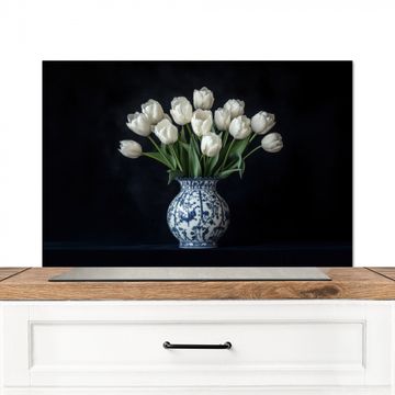 Fond de hotte - Blanc - Fleurs - Tulipes - Vase