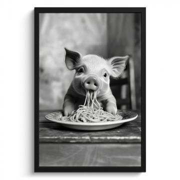 Cadre Photo - Cochon - Mignon - Spaghetti - Noir et blanc - Animal